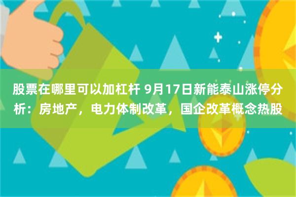 股票在哪里可以加杠杆 9月17日新能泰山涨停分析：房地产，电力体制改革，国企改革概念热股